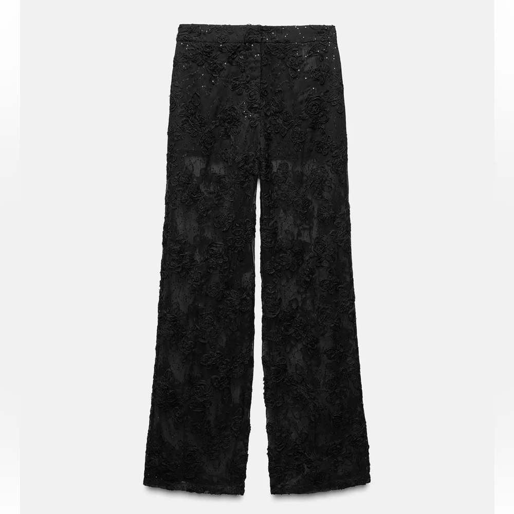 ZARA 8497/751/800 197/015 FLORAL STRUCTURED SEQUINS SEMI-SHEER PANTS - Picture 5 of 16